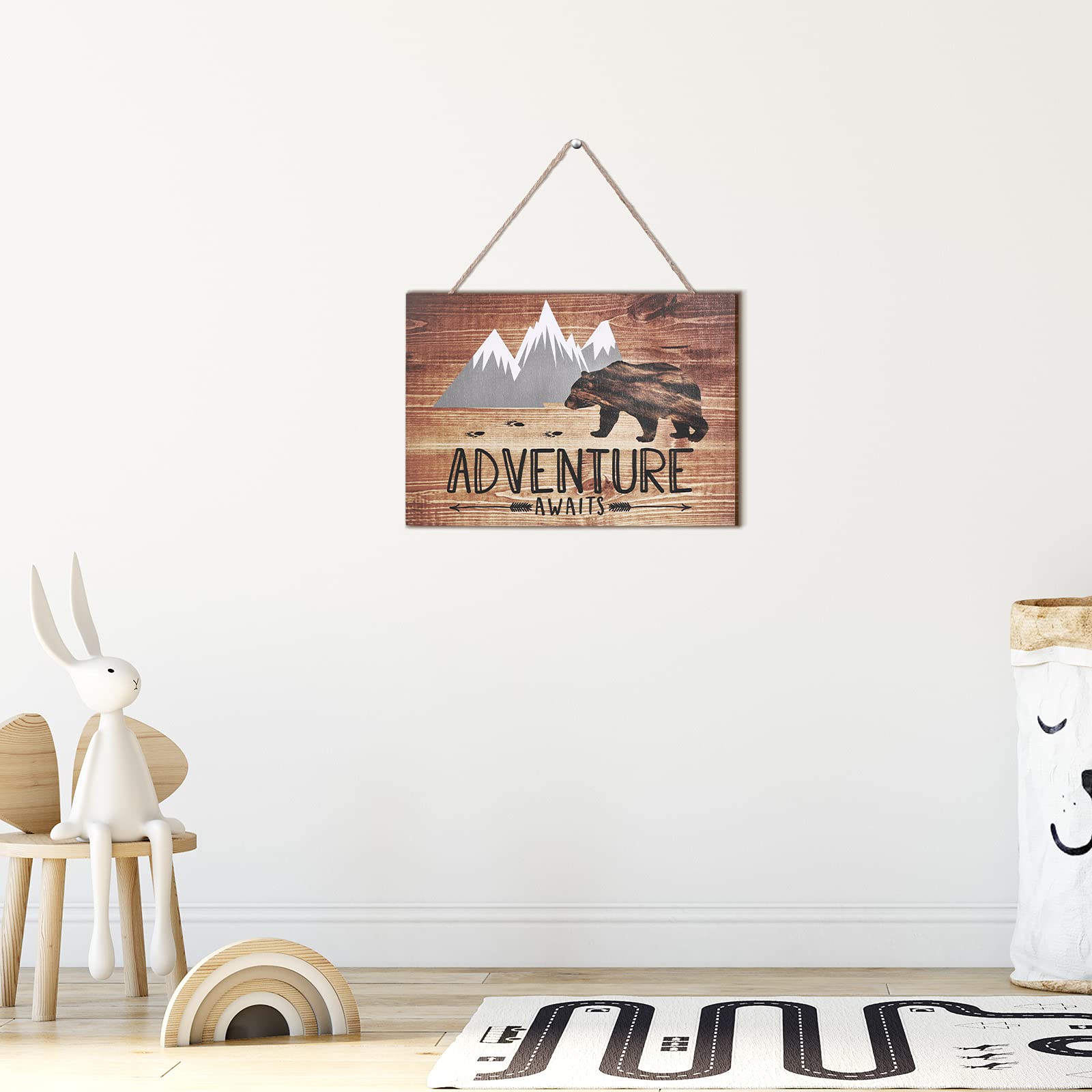 Amazon.com: Jetec Adventure Awaits Sign Wooden Vintage Bear 