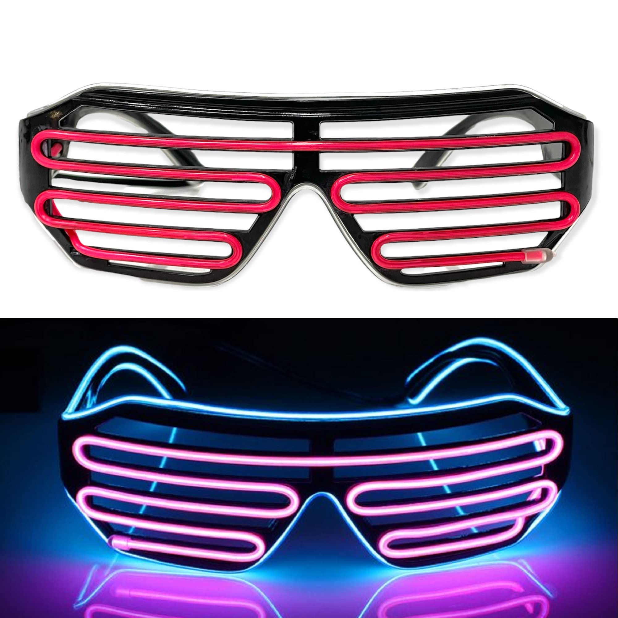 AUGEN Light Up Glasses Glow in The Dark Party Favor Wireless LED Glasses Flashing and Blinking for Rave Party, Halloween, Christmas, EDM (Pink Blue, Pack of 1)