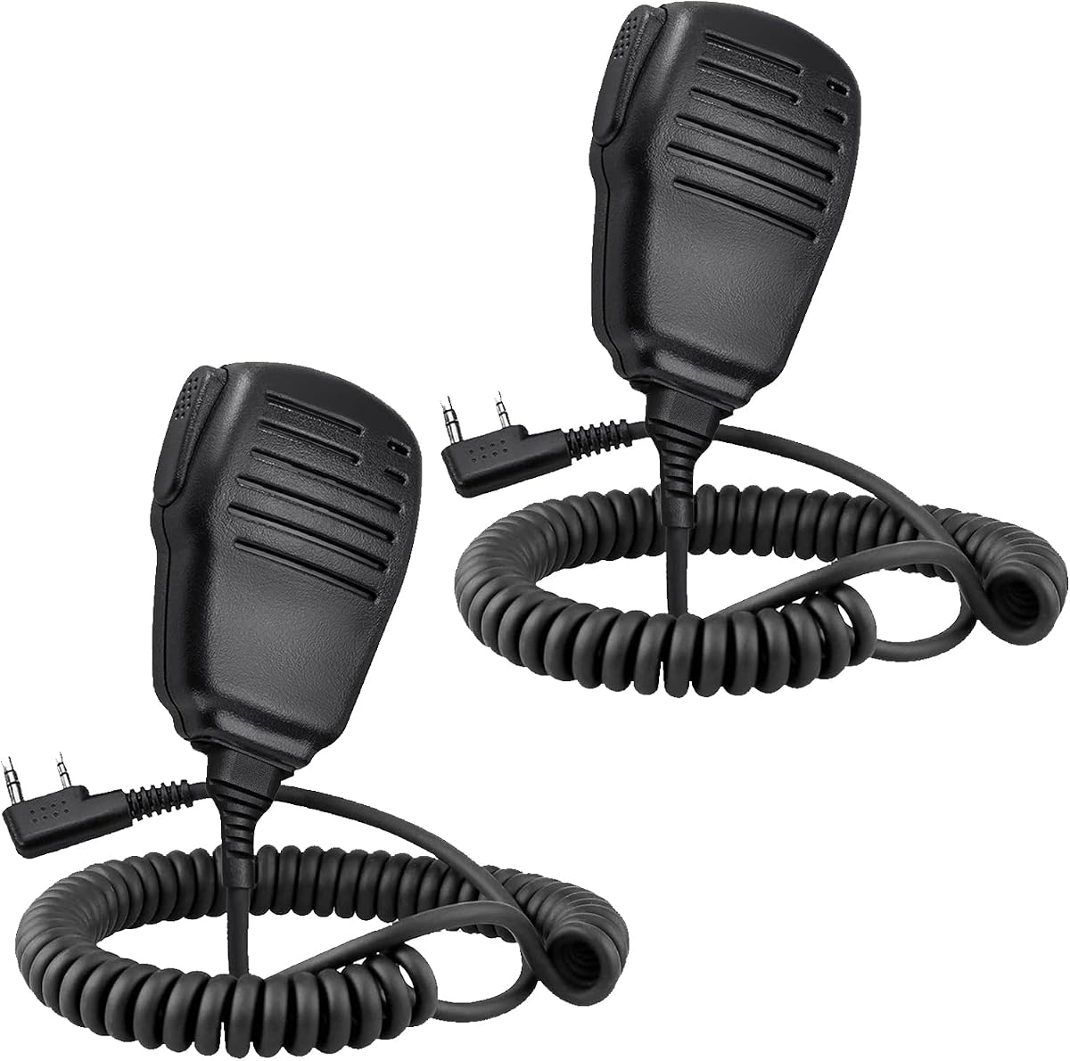 SAMCOM Micrófono de hombro para walkie talkies, micrófono de altavoz de radio bidireccional, micrófono walkie talkie de mano para la mayoría de radios de 2 vías, micrófono de radio de 2 pines con PTT (paquete de 2)