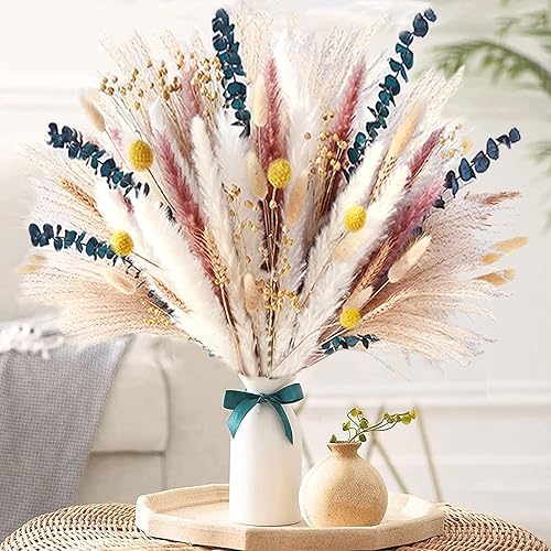 Miniatura 2 de 85 piezas de hierba seca de las pampas, ramo de flores secas bohemias de hierba seca de las pampas que contiene colas de conejo, ramo de hierba de