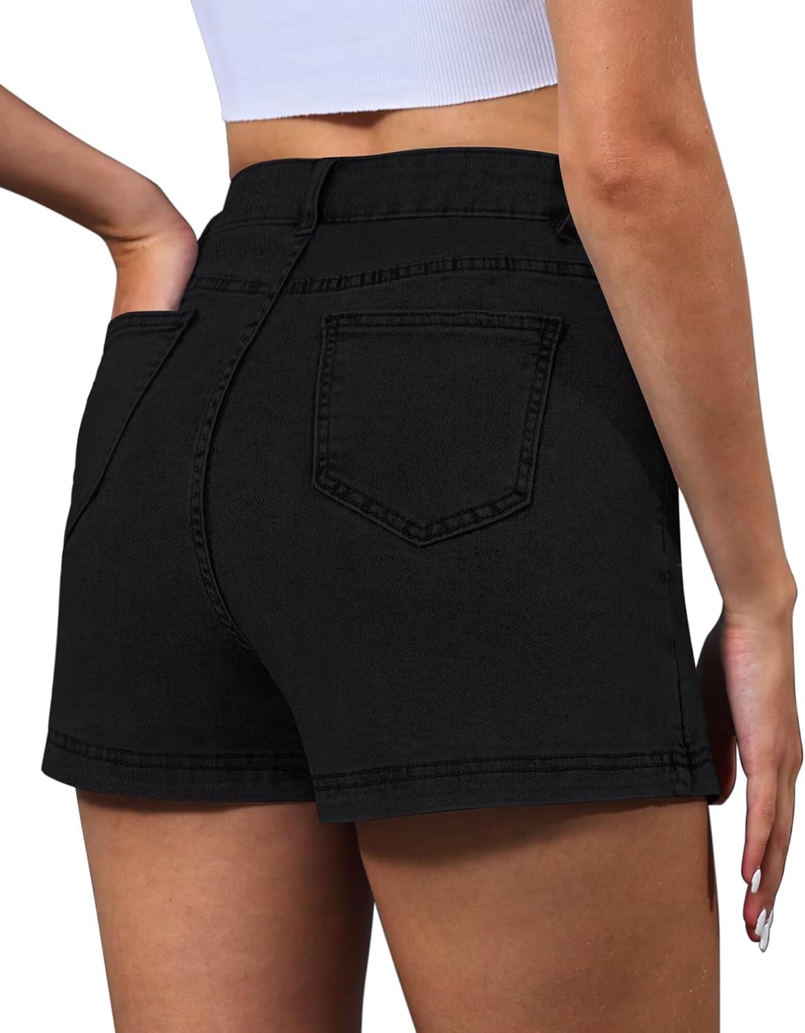 Denim Skorts for Women Skirt Stretchy High Waisted Womens Skirts Asymmetrical Hem Mini Jean Skirt with Shorts - Image 3