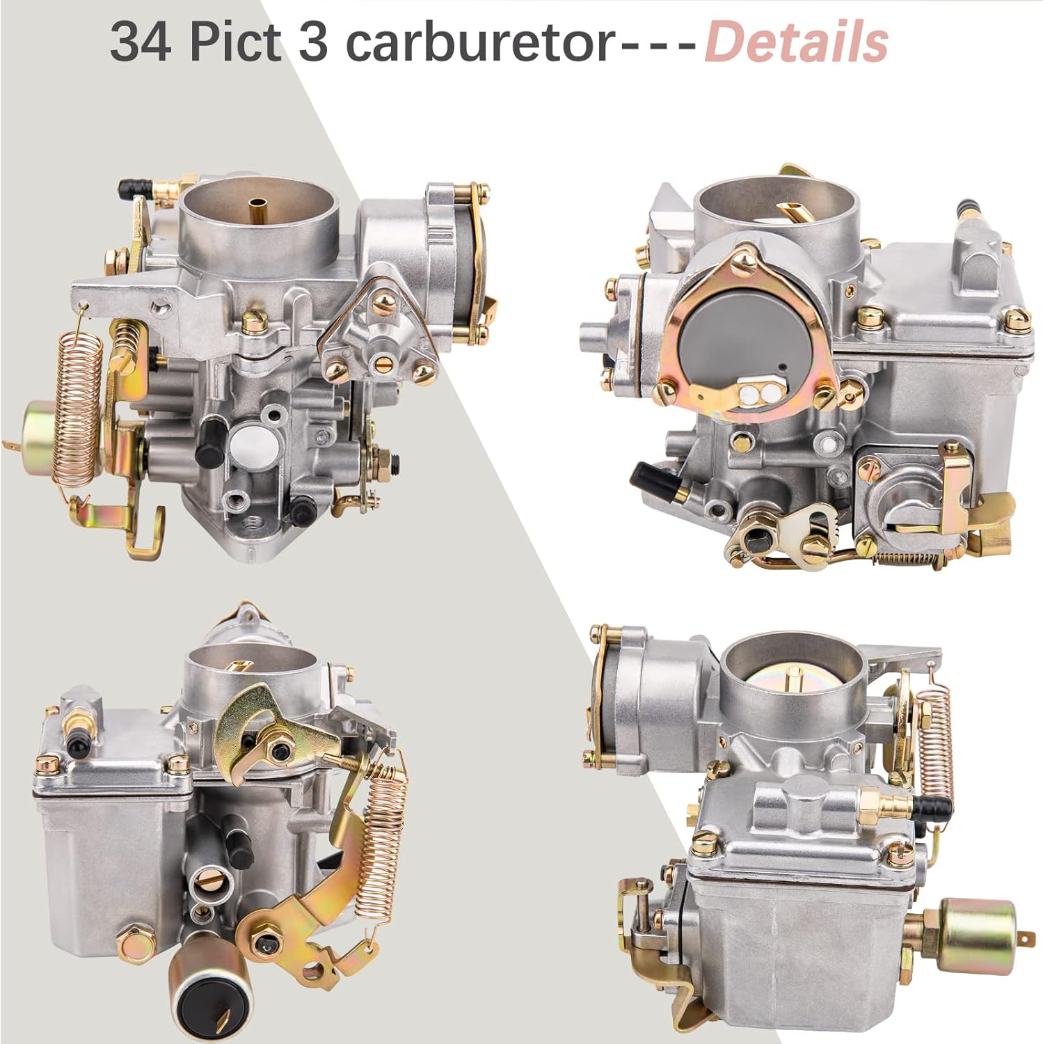 34 Pict-3 Carburetor for VW Beetles Super Beetles 1971-1979 Dual Port 1600cc VW Carb Air Cooled 12V Type 1 Engines Electric Choke Bug Thing Karmann Ghia Transporte Replace#98-1289-B 113129031K