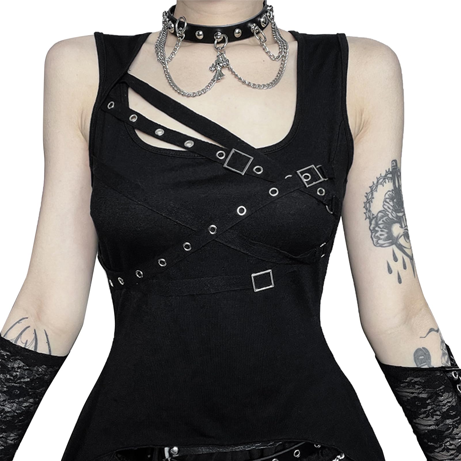 SEAUR Haut court gothique sexy pour femme, coupe ajustée, gothique, punk, steampunk Haraku, esthétique, Y2K