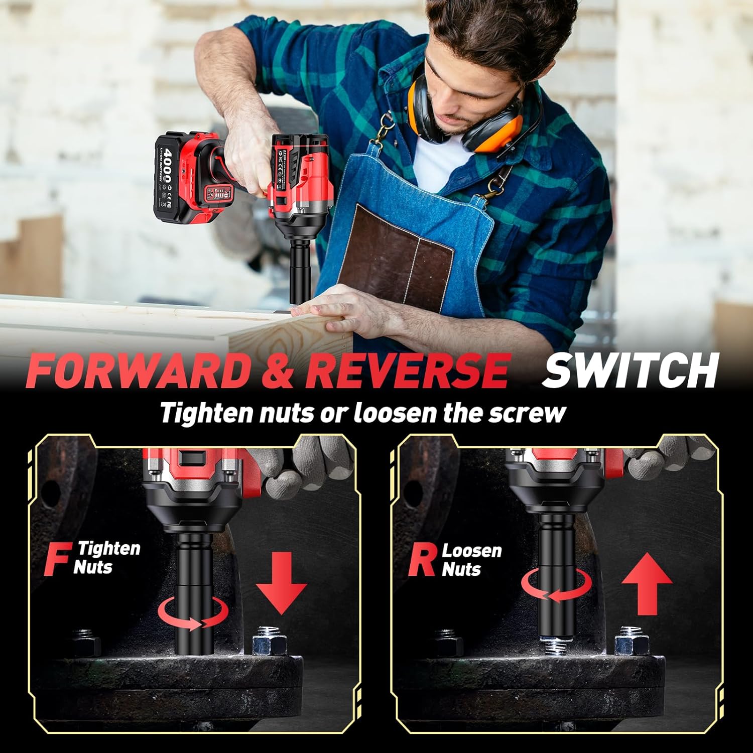 Avhrit impact wrench showing forward and reverse switch