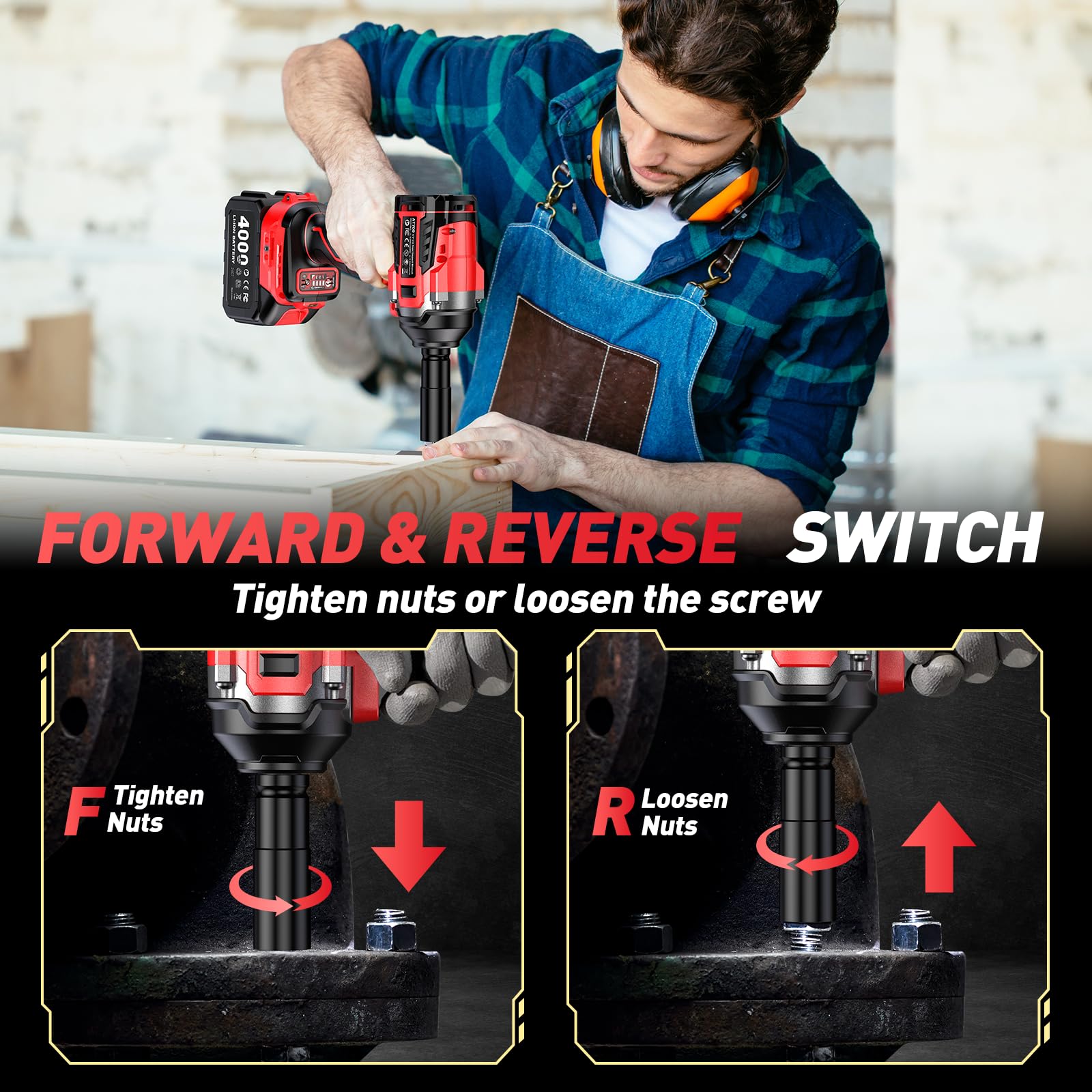 Clé à Chocs Sans Fil Brushless avec 2x 4.0 Ah Batteries, 700N.m/Ft-lbs Boulonneuse à Choc Electrique, 21V Visseuse à Chocs avec 4 Douilles à Chocs, Compatible avec Makita 18V