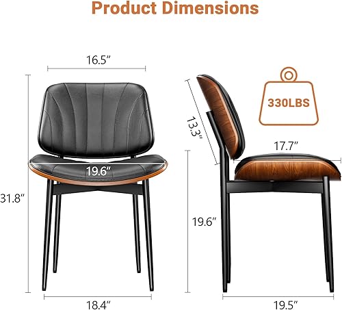 Miniatura 2 de Juego de 4 sillas de comedor, sillas para comedor y cocina, silla de acento moderna de mediados de siglo certificada FSC, sillas tapizadas de piel