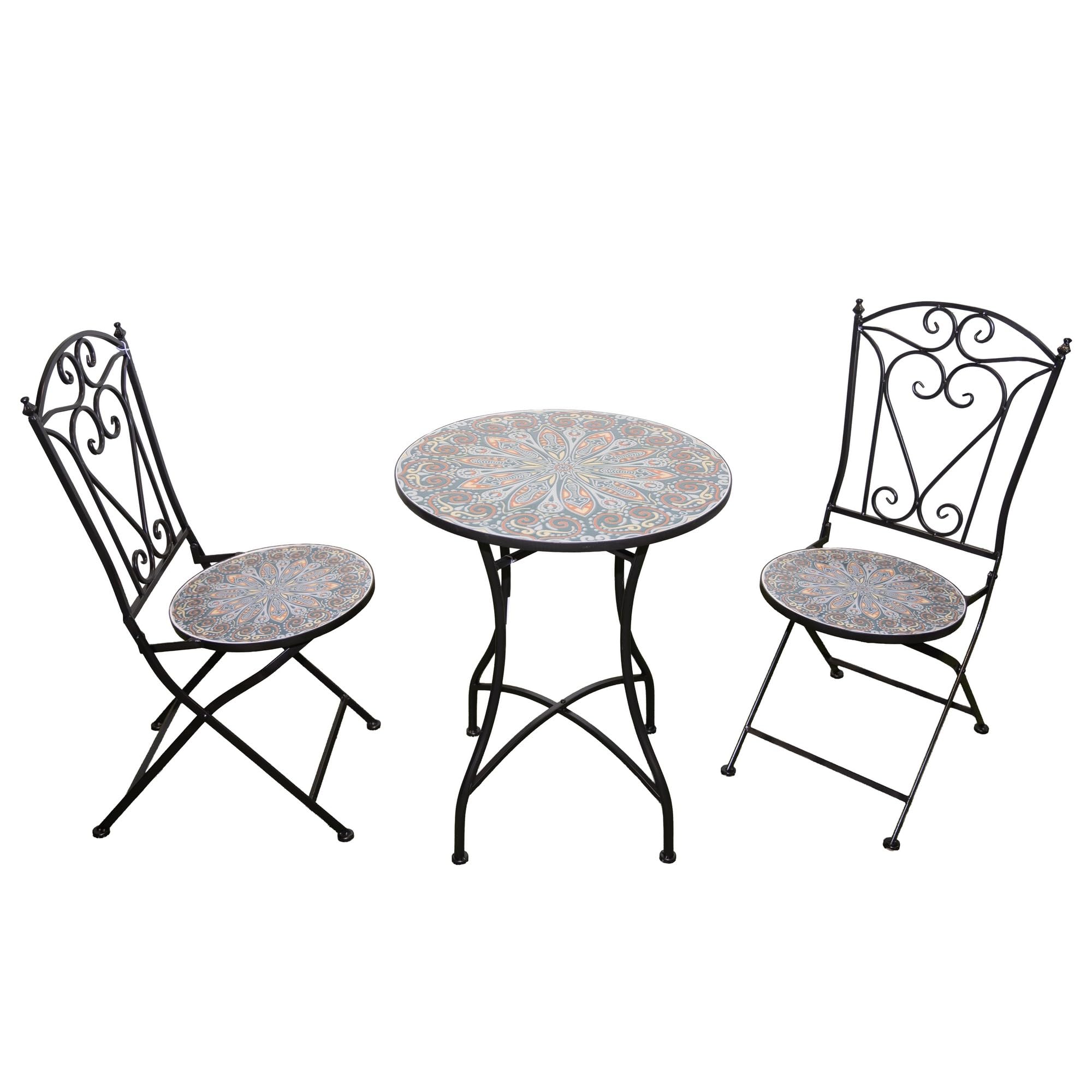Shatchi - Bistro Set - Mosaic Ceramic Table - 2 Folding Chairs