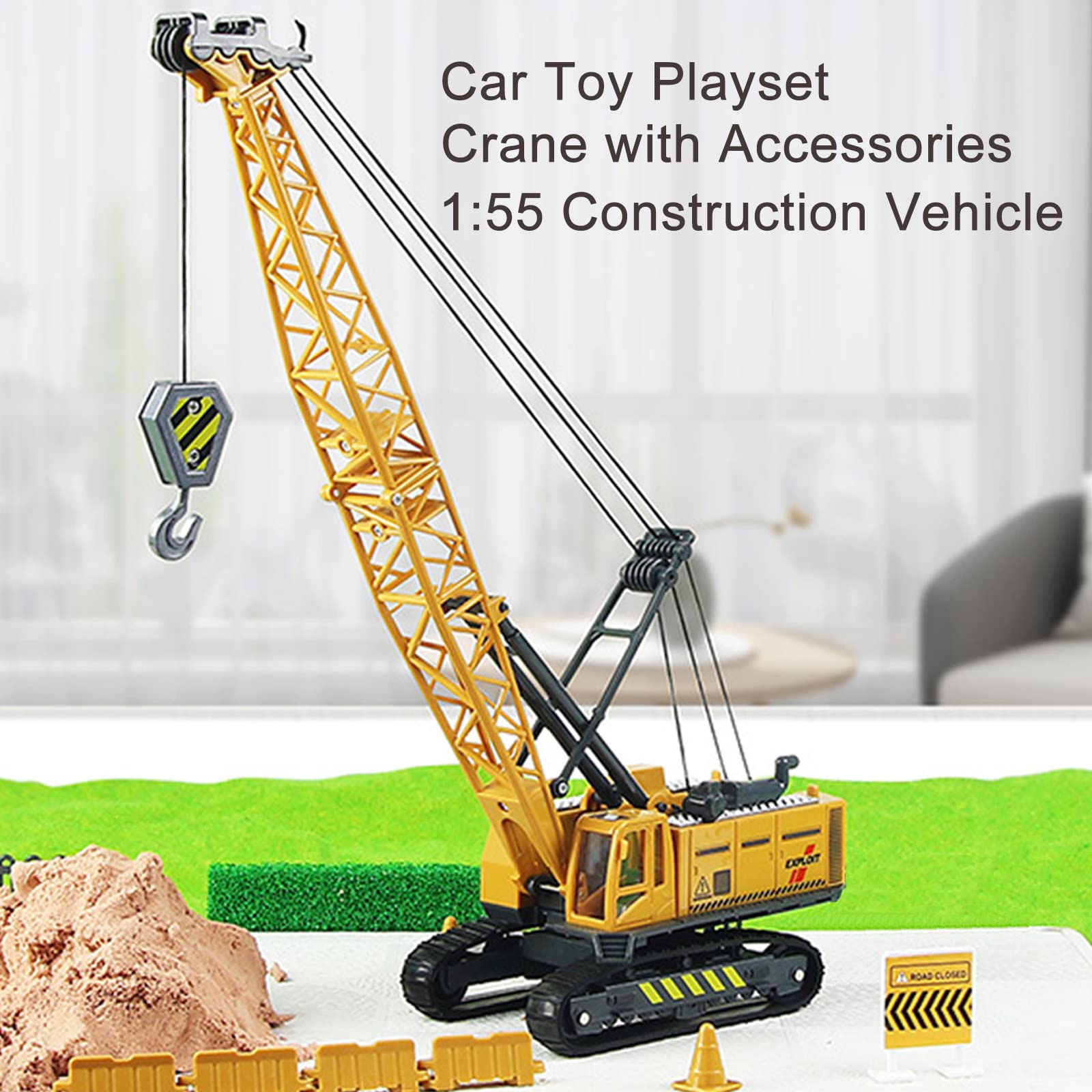 Coolplay Crane Toy Sandbox Truck with Road Sign Set for Kids 1:55 Construction Truck Toy Vehicle for Boys 3 Years Old - Image 4