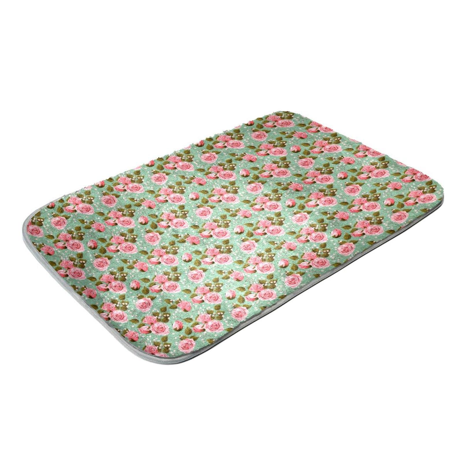 Fluffy Area Shag Teppich Ultra Weich für Schlafzimmer Rosa Rose Blumen Muster Hellgrün