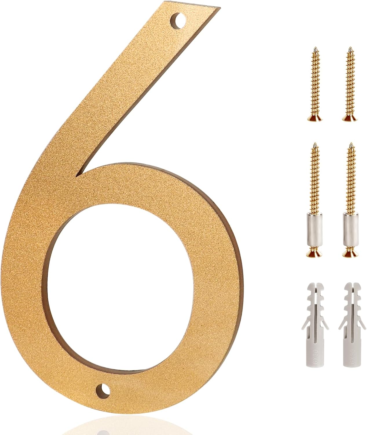 Gold 5 Inch Modern House Number 6 - Easy Installation With Screw Set,Frosted Matte Drill Acrylic Address Mailbox Numbers for Door, Exterior, Porch