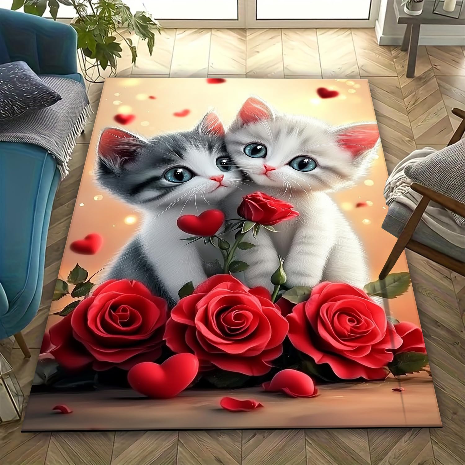 Tapis chat 3D antidérapant facile à nettoyer pour éviter les chutes et taches au salon