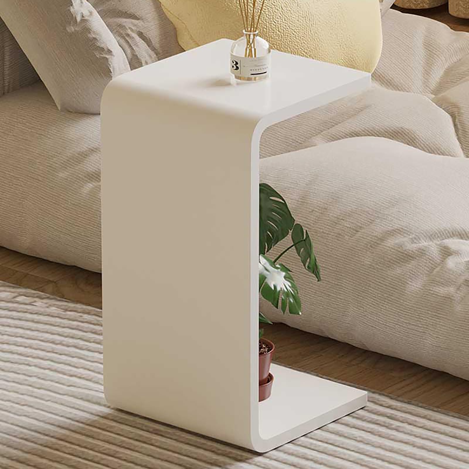 Mesa auxiliar de acrílico en forma de C transparente de 55 cm de alto