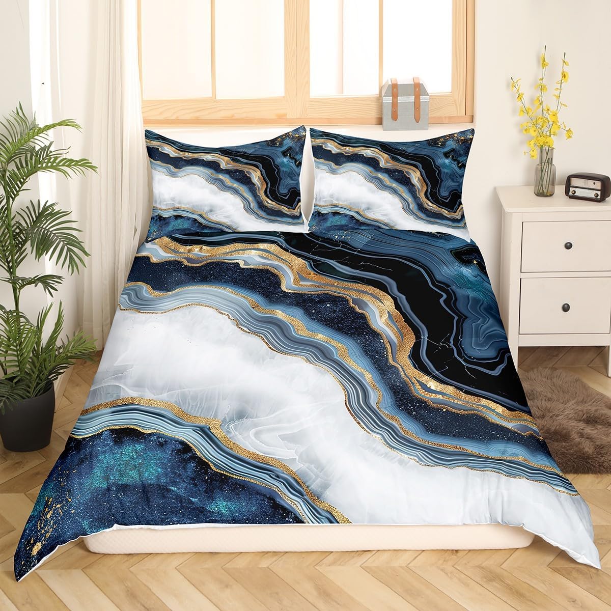 Erosebridal Twin Marble Duvet Cover for Kids, Artwork Watercolor Stone