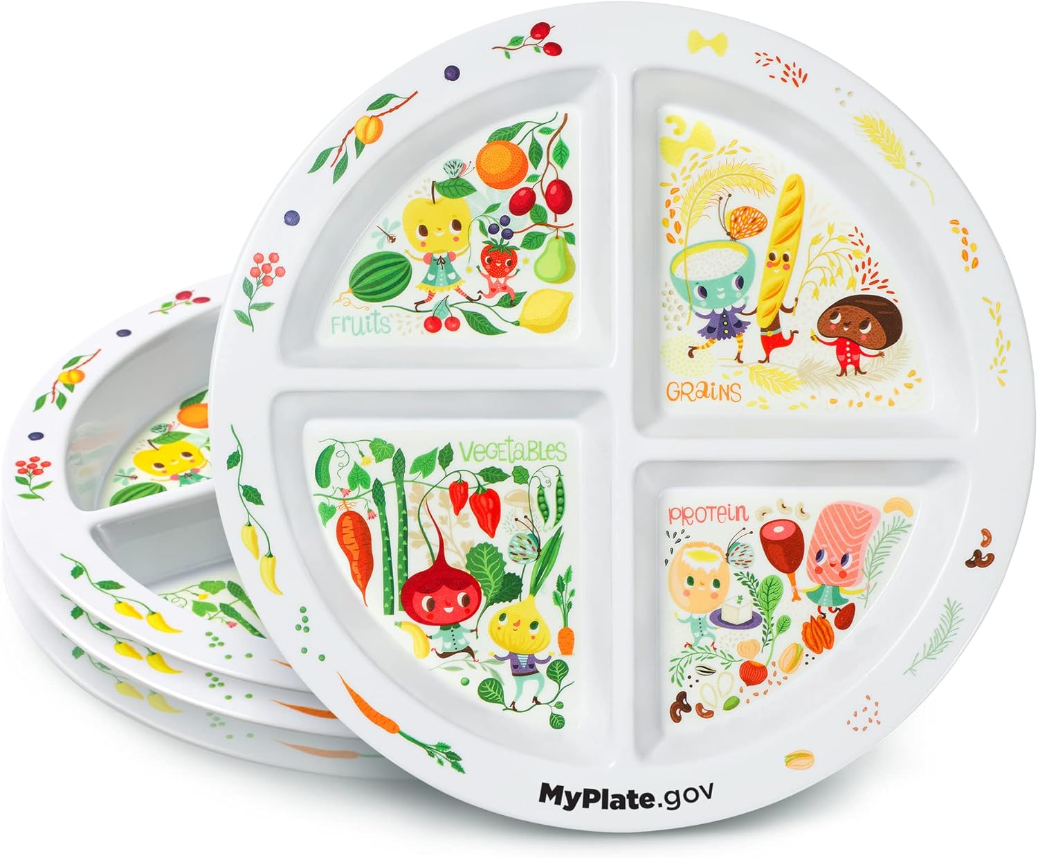 Portion Plate For Kids - 4 Divided Sections - Portion Control - Weight Loss - Picky Eaters -MyPlate Set of 50 Plates