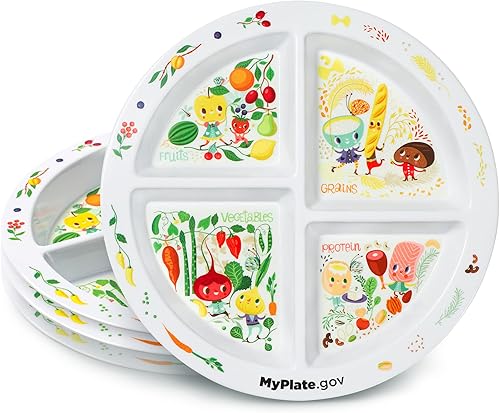 Miniatura 6 de Plato de porciones para niños - 4 secciones divididas - Control de porciones - Pérdida de peso - Comedores quisquillosos -MyPlate
