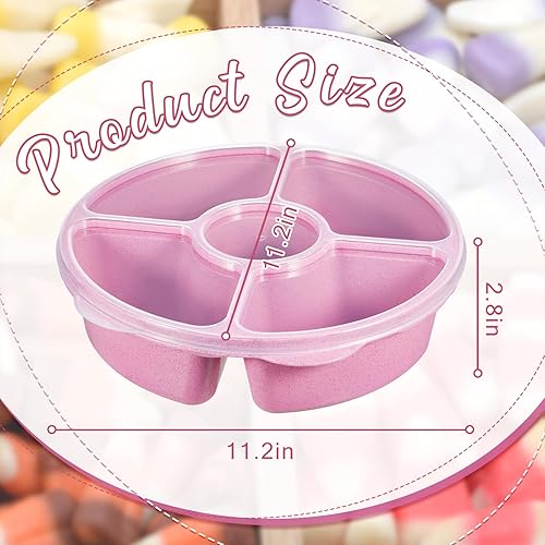 Miniatura 2 de Kigley 6 bandejas divididas para servir con tapa, bandeja para verduras con tapa, plato de frutas, 5 compartimentos, plato de verduras reutilizable,