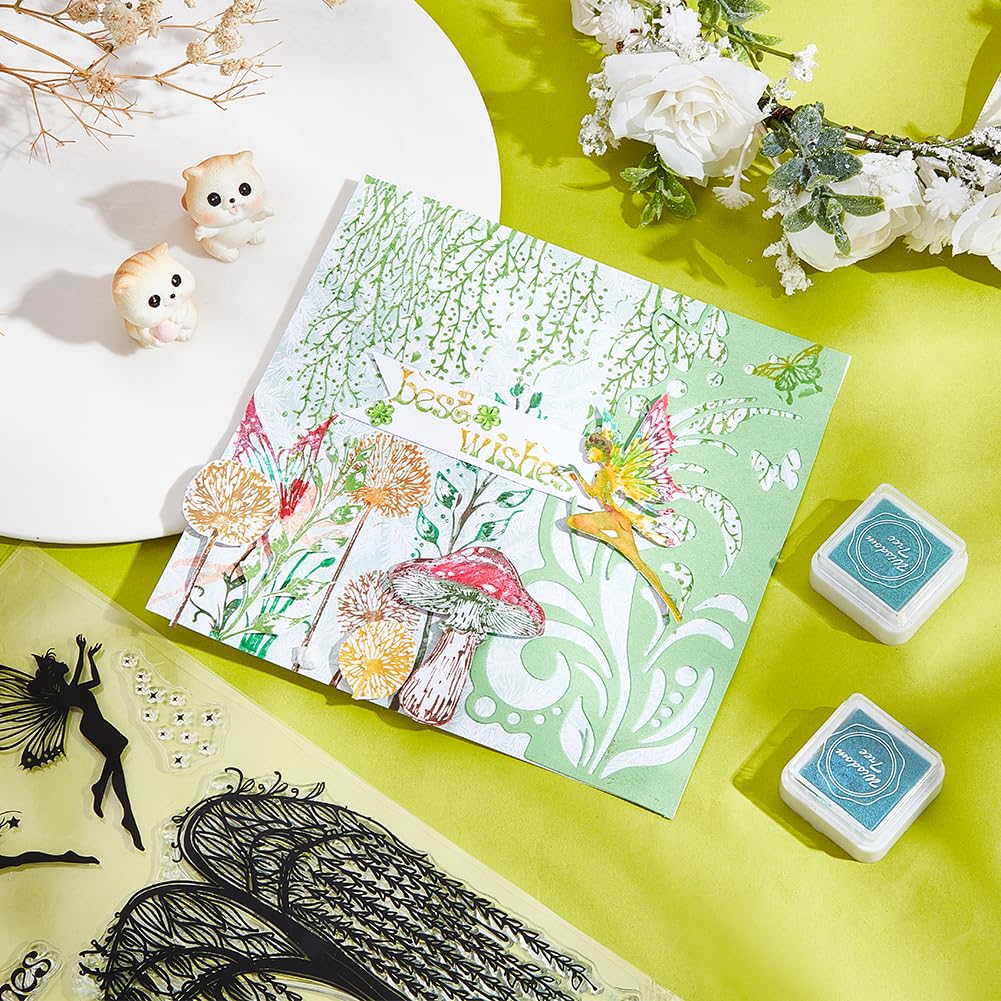 INFUNLY Tampons transparents et matrices d'elfes floraux – Tampons en forme de feuille de plante et d'ange pour la fabrication de cartes, le scrapbooking et les travaux manuels