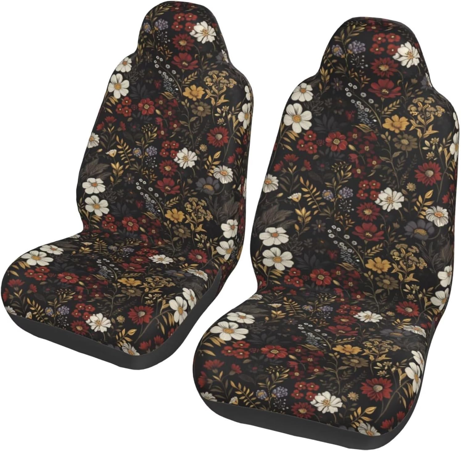 Floral Car Seat Cover Retro Daisy Seat Cushion Auto Bucket Seat Cover Set 2 Pack Hippie Boho Flower Car Front Seat Cushion Elastic Seats Cushion Automotive Seats Covers Accessory, Brown