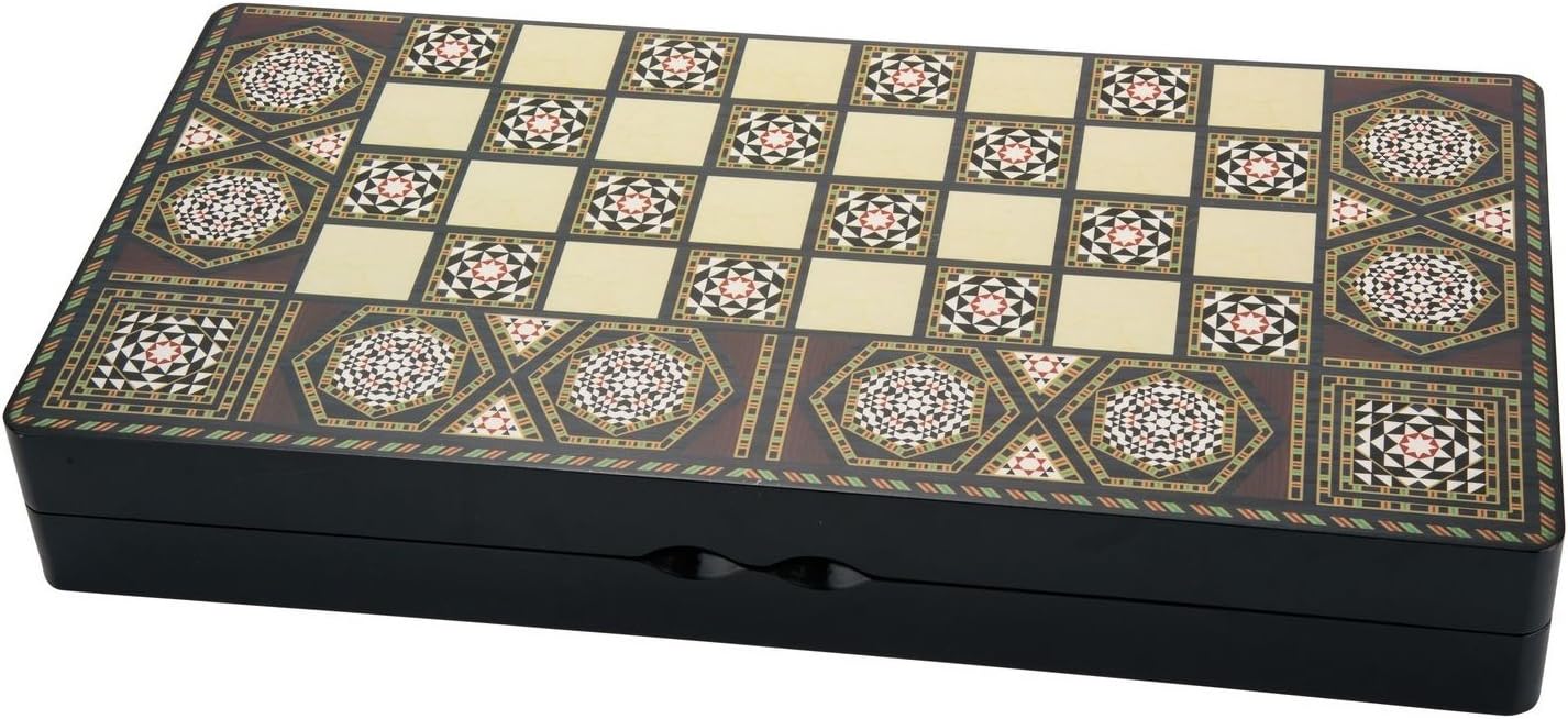 Turkish Style Persian Arabic Backgammon Chaquete (تخته نرد) Chess Checker (3 in 1) Set Wood 19.5"x10"x3" طاولة الزهر