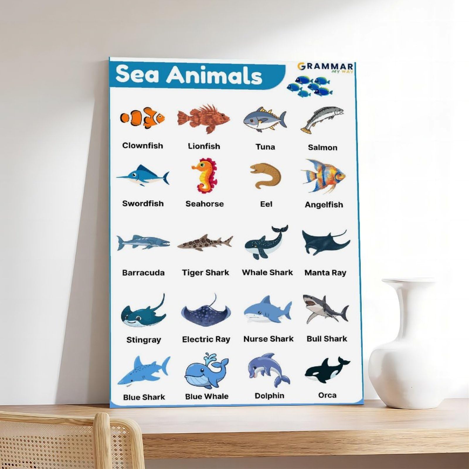 Lienzo decorativo para pared, diseño de Enciclopedia de animales marinos, 20 x 30 pulgadas (50 x 75 cm)
