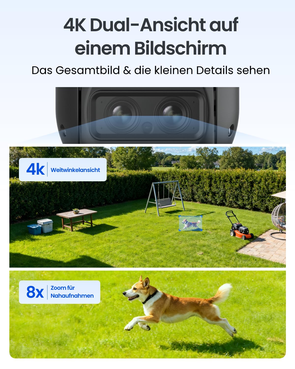Reolink 4K PTZ Überwachungskamera Aussen Akku mit Auto-Tracking & Auto-Zoom | Dual Lens, Dual-Band WiFi 6, 30m Farbnachtsicht, KI-Erkennung, PTZ, 8MP Solar WLAN Kamera Outdoor, TrackMix Grau+Solarpanel