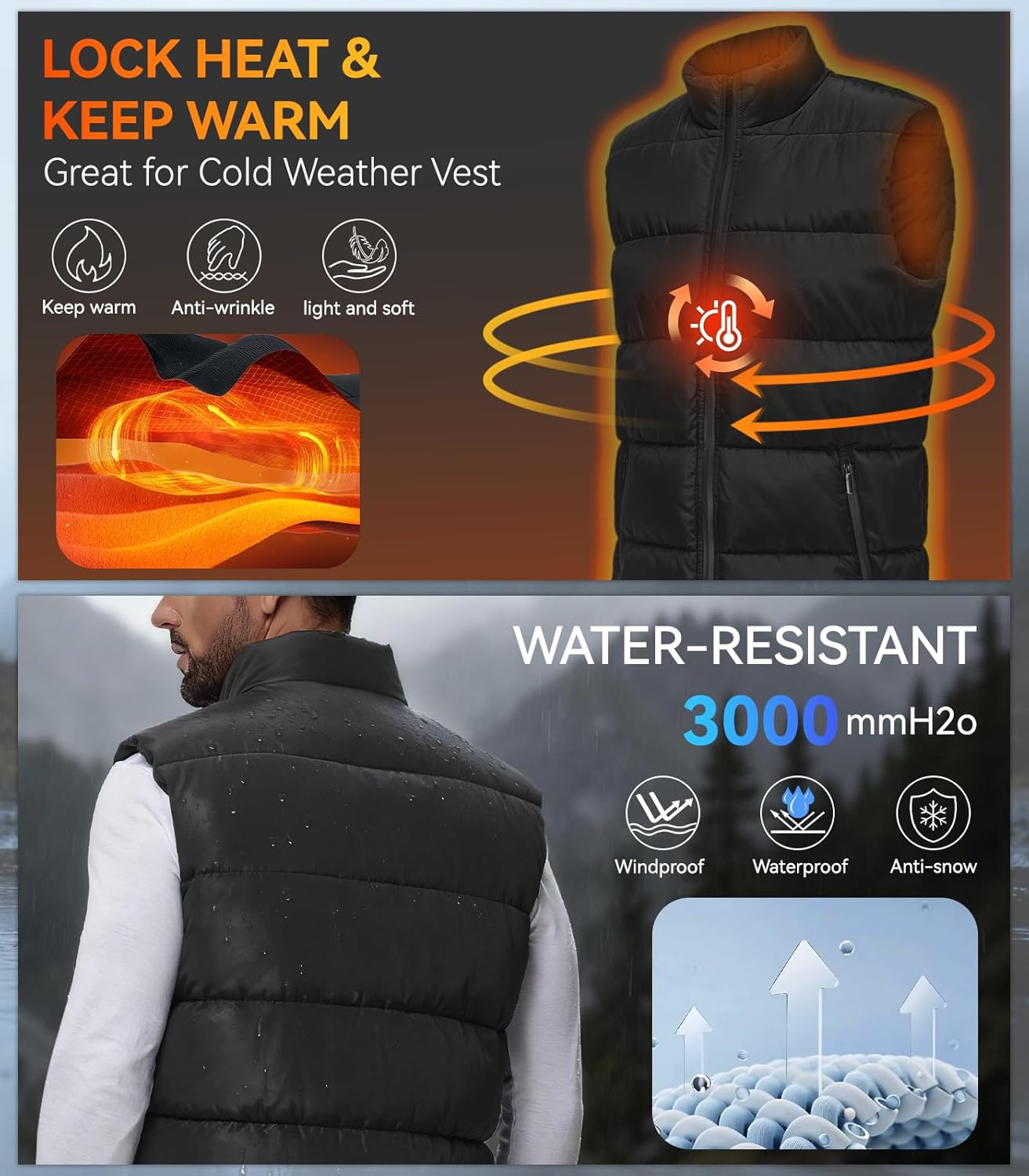 WHN Men's Puffer Vest Outerwear Winter Zipper Quilted Puffy Sleeveless Jacket Outdoor Size M to XXL - Image 3