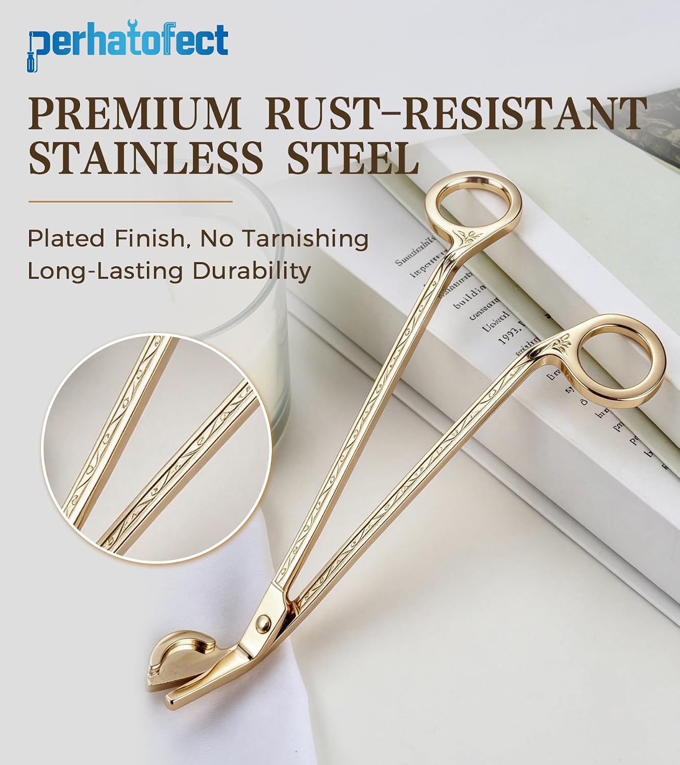 Candle Wick Trimmer Stainless Steel Wick Clipper with Debris Tray Gold
