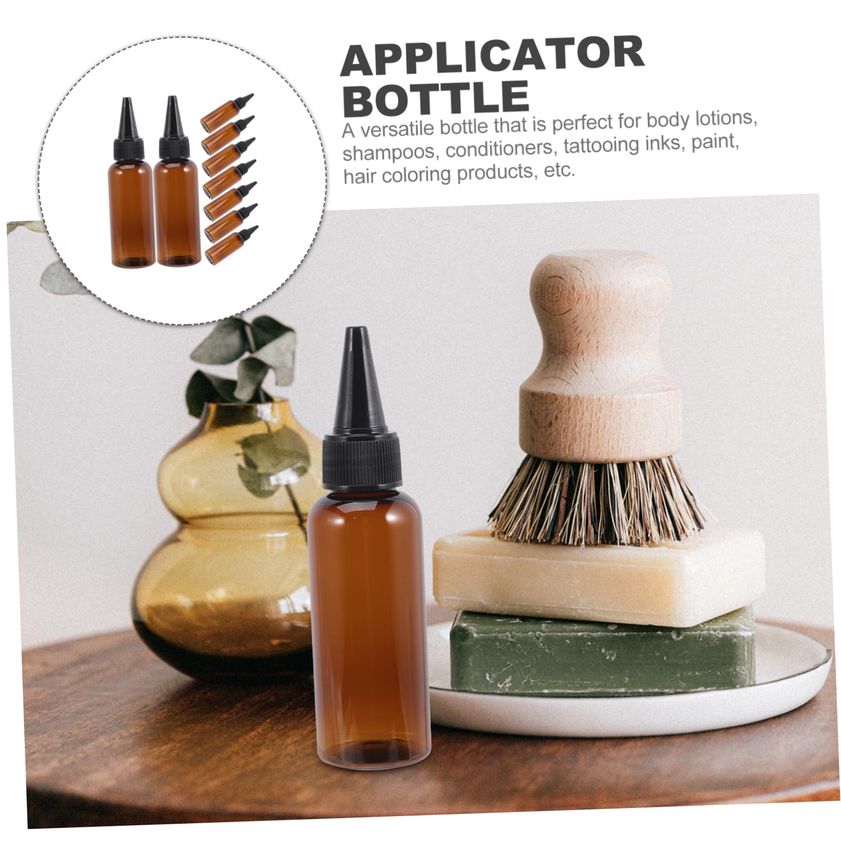 POPETPOP 10 Botellas Aplicadoras para Cabello Marrón de Plástico Recargables de 50ml Tapa, Fáciles de Usar para Teñido y Aplicación de Aceite en Pintura Capilar