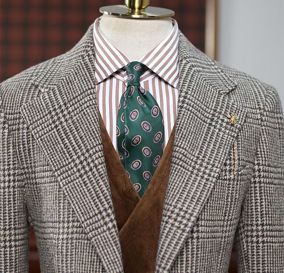 Men's Vintage Plaid Blazer Retro Single Breasted Suit Jacket Casual Sports Coat4