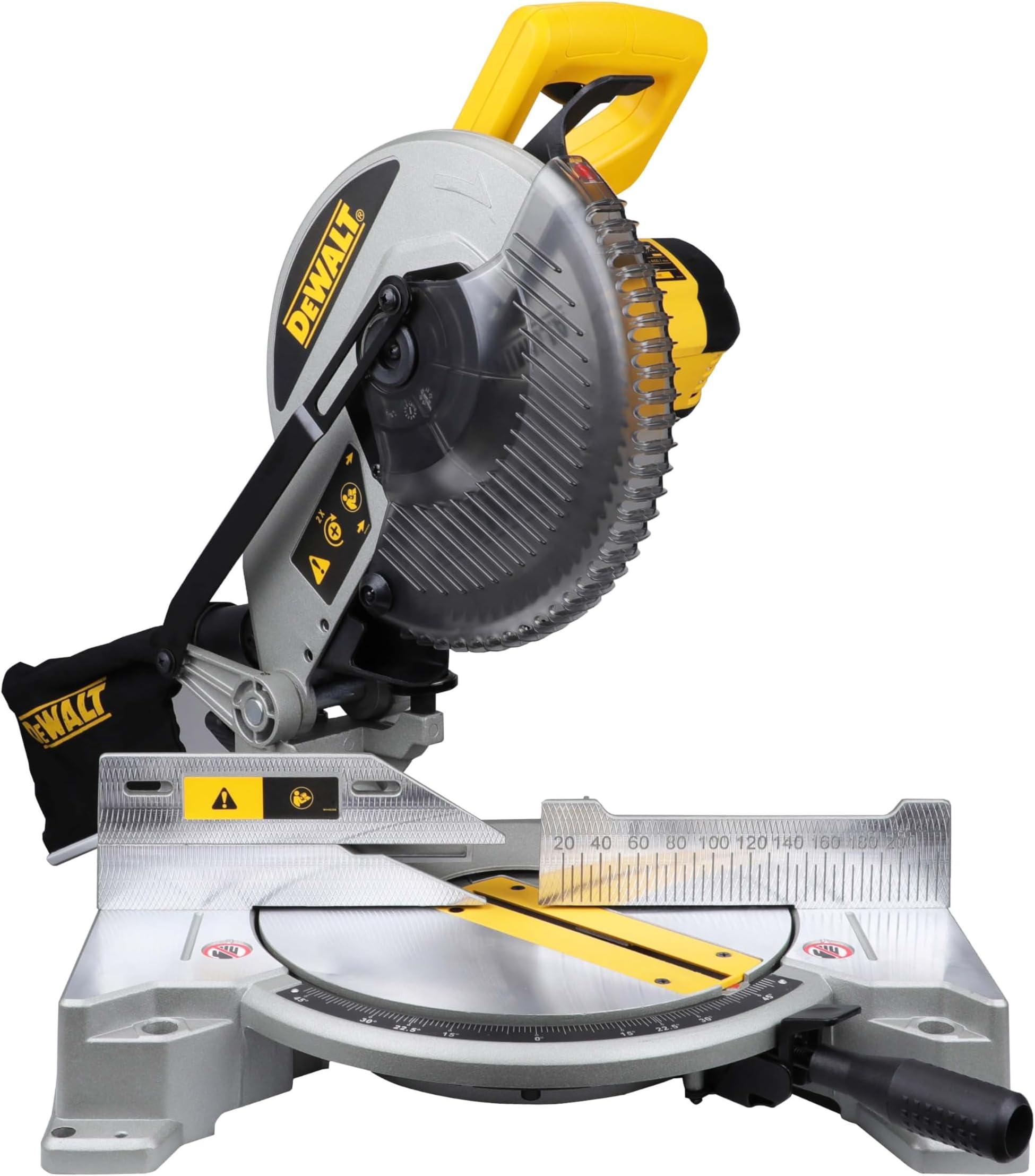 DW714-IN 10"(254 mm) Corded Compound Mitre Saw With 80T TCT Alu. Blade, 1650W Univ. Motor, 4600 RPM, Max. Cross-cut Capacity 90 Deg.: 130 mm, Ideal For Cutting Wood & Tiles, Horizontal D-Handle