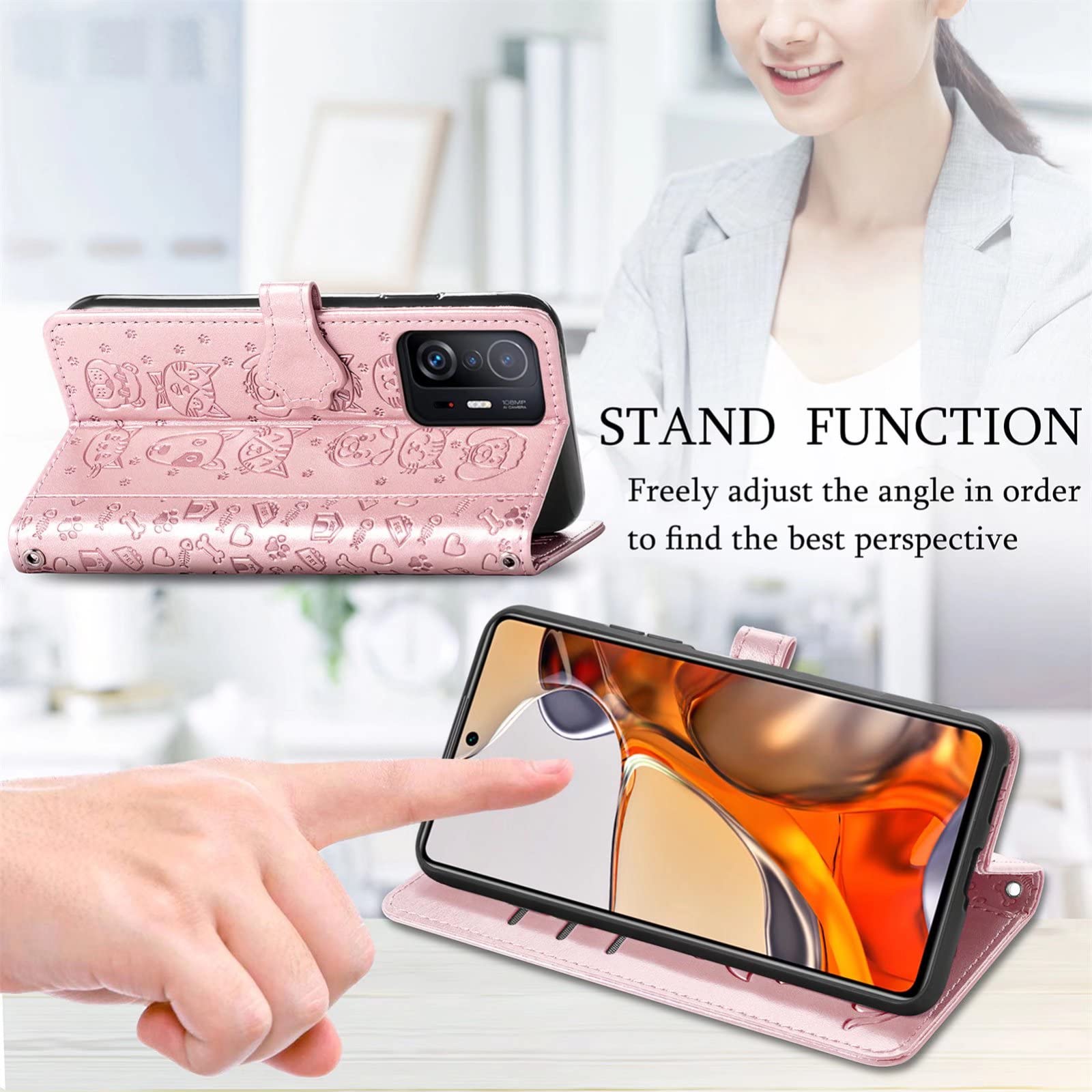 COOKD Cover Pelle per OnePlus Nord CE 2 Lite 5G, Magnetica Custodia con Supporto di Stand & Carte Slot, Flip Case con Portafoglio -Grigio