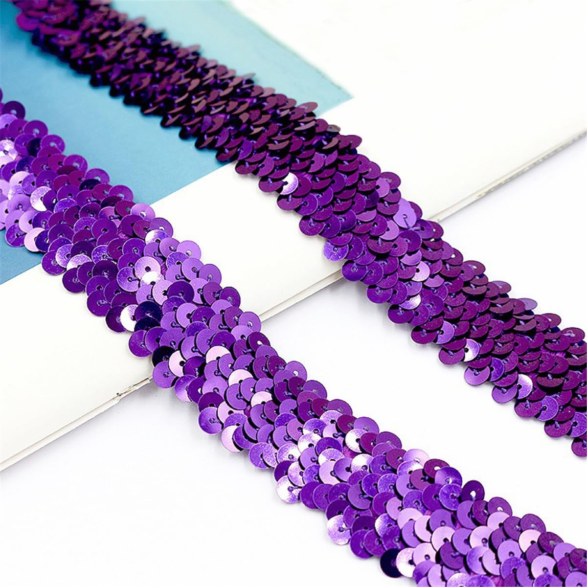 Lamówki cekinowe do szycia Koronkowa wstawka z cekinami 70 mm 20 jardów(Purple)