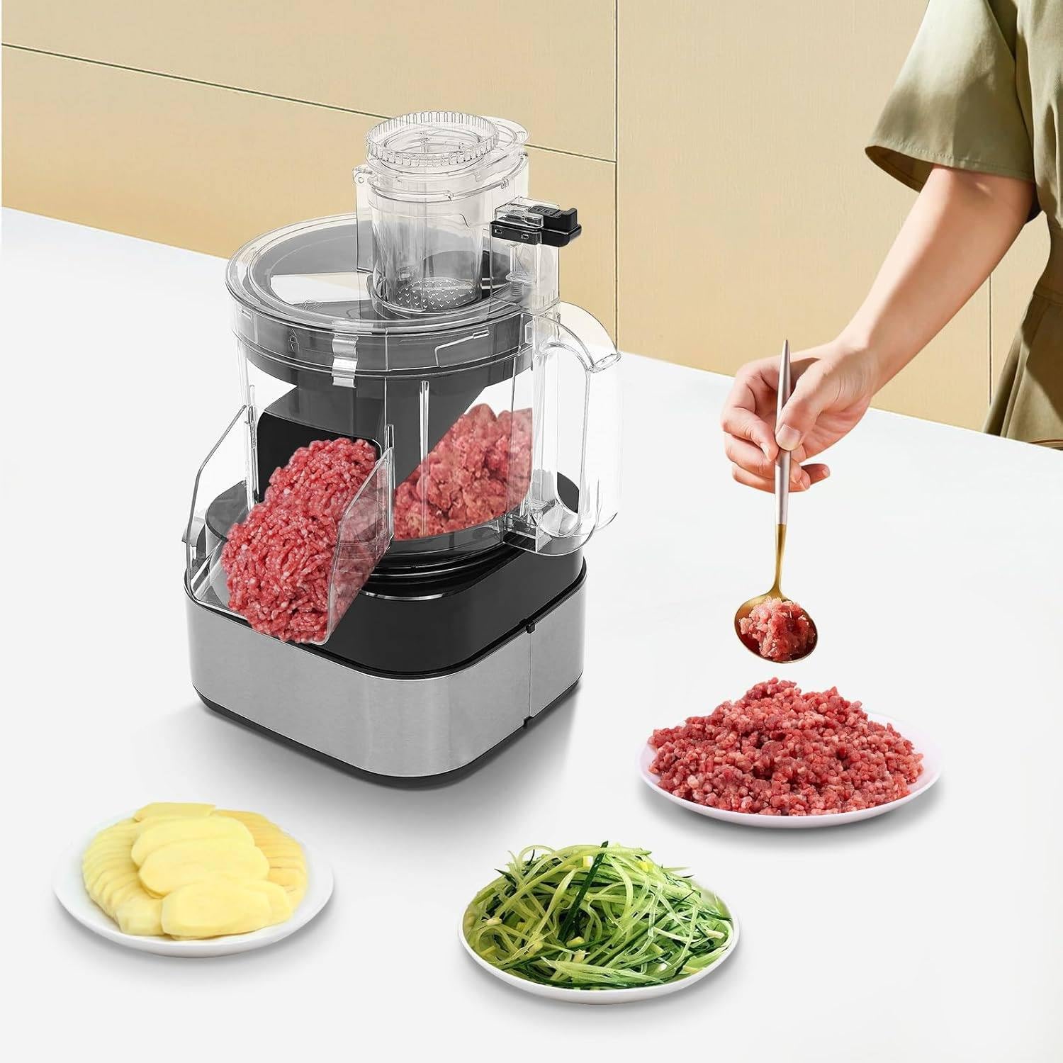 GAYAYAS Commercial Food Processor, 5-in-1 Professional Veggie Grater, Removable Dice 5000ML, Professional Meat Mincer, for Veggies & Fruits