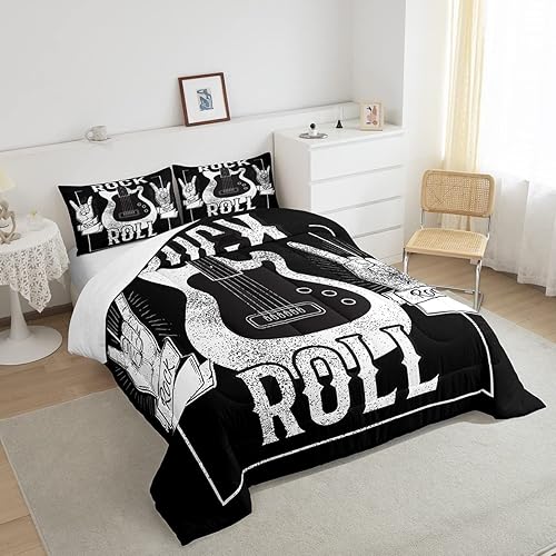 Miniatura 3 de Erosebridal Juego de ropa de cama de guitarra, juego de ropa de cama de música rock, juego de edredón de guitarra eléctrica grunge, edredón con