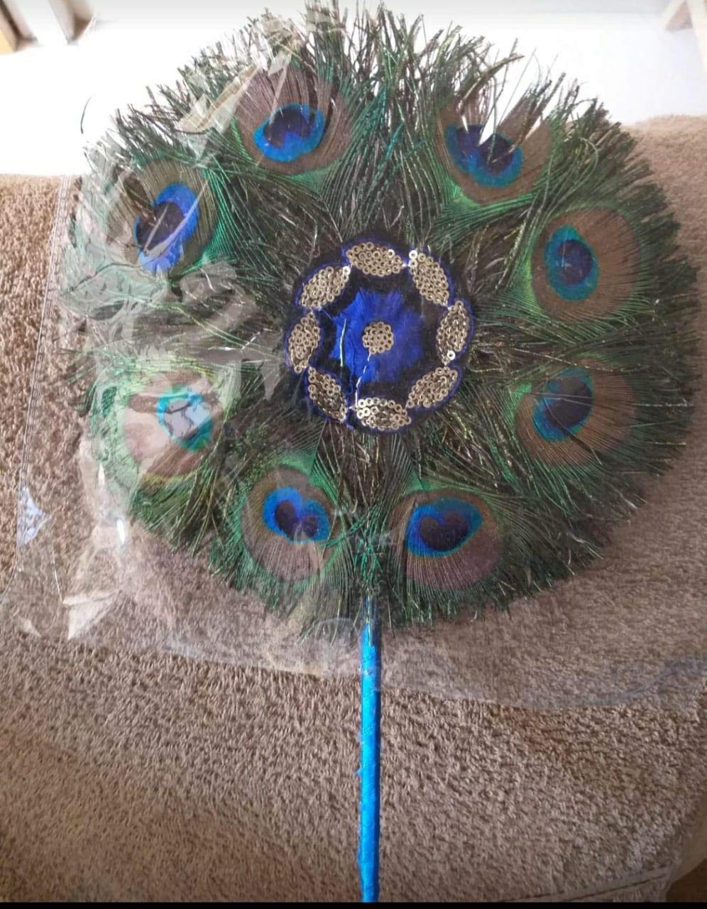 kalindi Peacock Feather Fan, Natural Peacock Feathers, Light- Weight & Soft, Suitable for Home Decor, Craft, Worshipping, Positive Vibes | | Peacock Feather real [2 Pack] best in the market small size