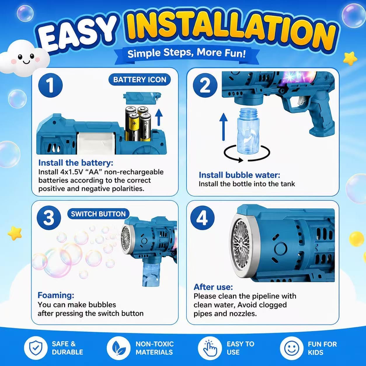 2 Packs Bubble Gun for Kids, 20Hole Automatic Bubble Machine Gun Blaster with LED Light, Leak-Proof Bubble Blower for Toddlers Boys Girls Ages 4-12,Easter Basket Stuffers Party Favor Outdoor Kids Toys