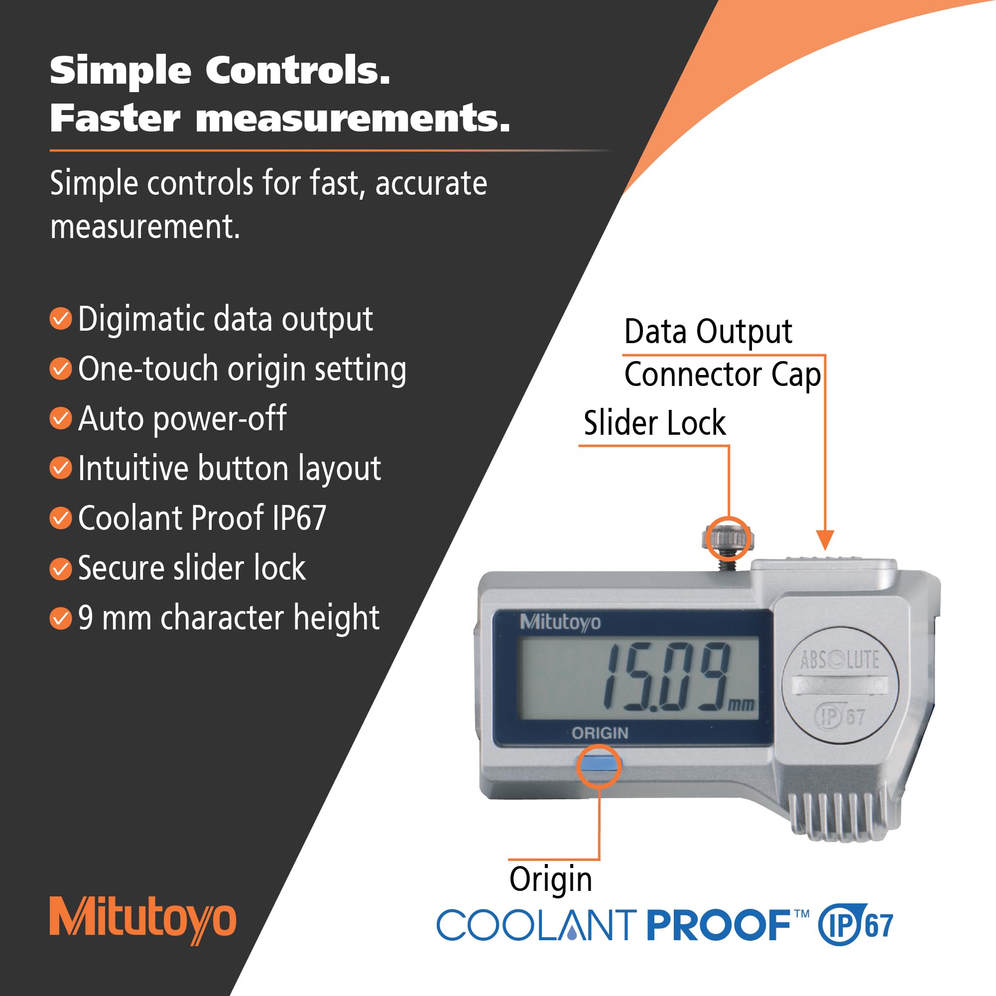Mitutoyo Cyfrowa suwmiarka ABS CoolantProof IP67, 0-200 mm, miernik głębokości