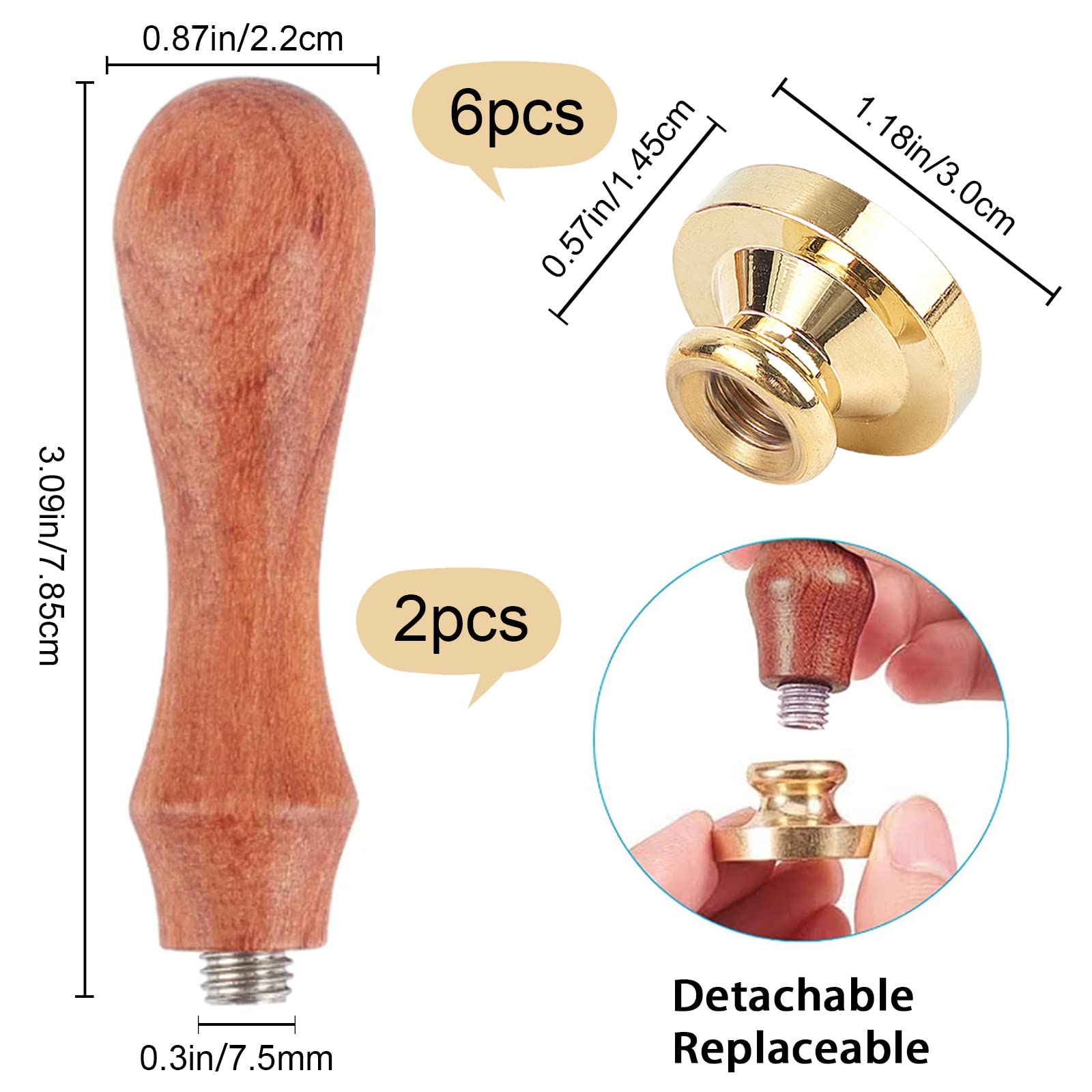 CRASPIRE Weihnachts-Wachssiegel-Stempel-Set, 6 Stück, Messing-Stempelköpfe, Holzgriff, Hochzeitseinladungen