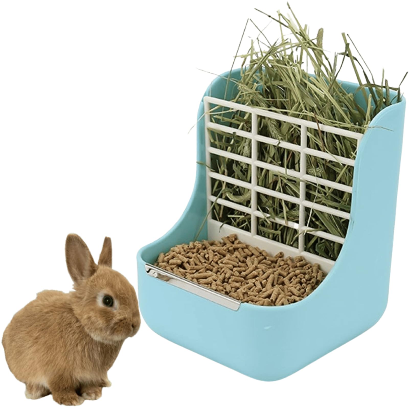2 in 1 Food Hay Feeder for Guinea Pig, Rabbit Feeder, Indoor Hay Feeder for Guinea Pig, Rabbit, Chinchilla, Feed Bowls Use for Grass & Food (Blue)