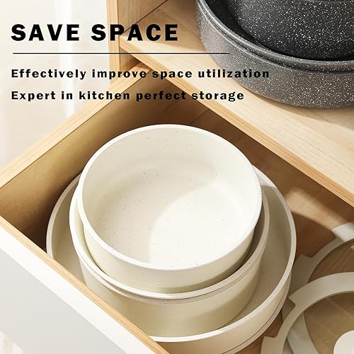 Miniatura 6 de Juego de ollas y sartenes antiadherentes con mango extraíble, juego de utensilios de cocina de cerámica, mango desmontable, ollas apilables de