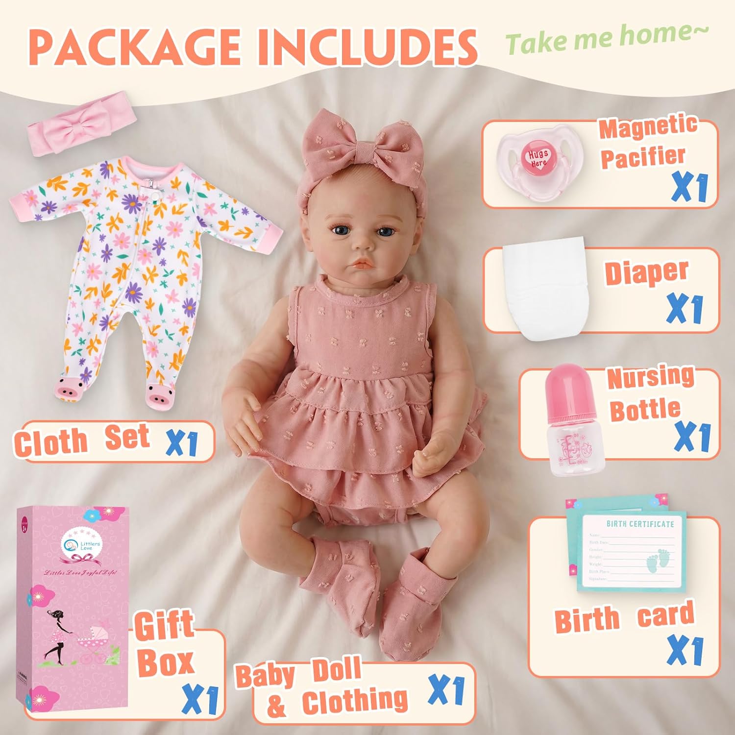 Reborn Baby Dolls Girl with Two Clothing Sets - 18 Inch Lifelike Soft Vinyl Newborn Baby Doll Poseable Real Life Baby Girls Dolls with Accessories, Toy Gift for Birthdays Easter for Girls Age 3+