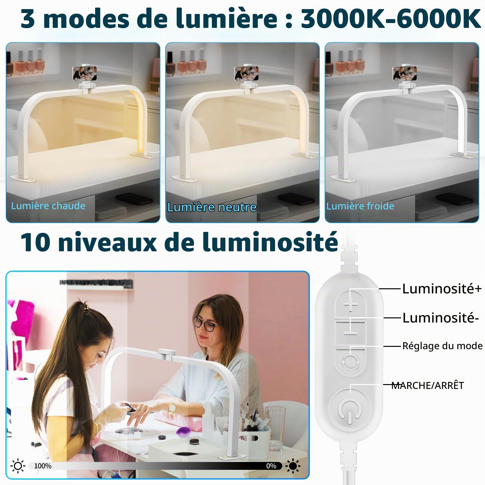 CGBE LED Lampe de Table Manucure Pliable pour Prothésiste Ongulaire - Blanc