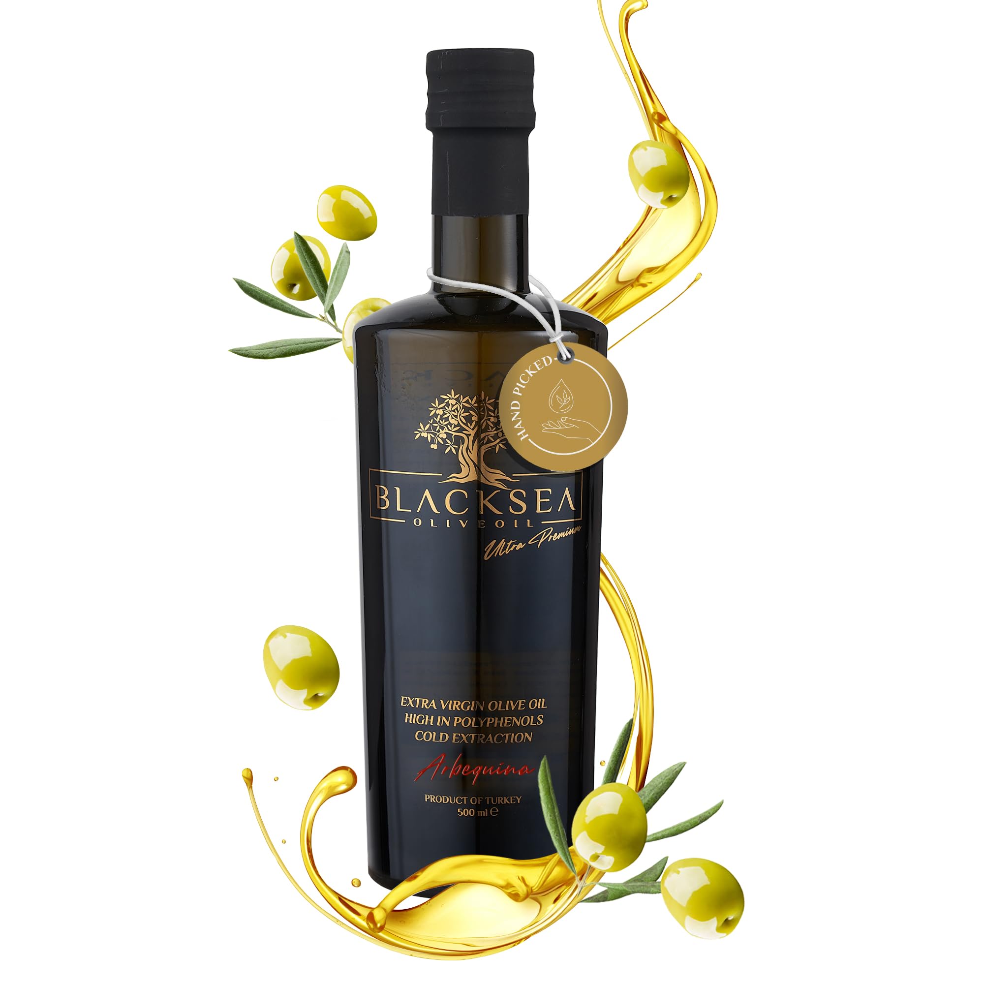 BLACKSEA Premium Olivenöl Extra Nativ Gefiltert 500 ml – 100 % Arbequina – Kaltgepresst – Polyphenolreich – Säure <0,2 % – Mild & Fruchtig – Erste Ernte – Für Feinschmecker & Gourmetküche