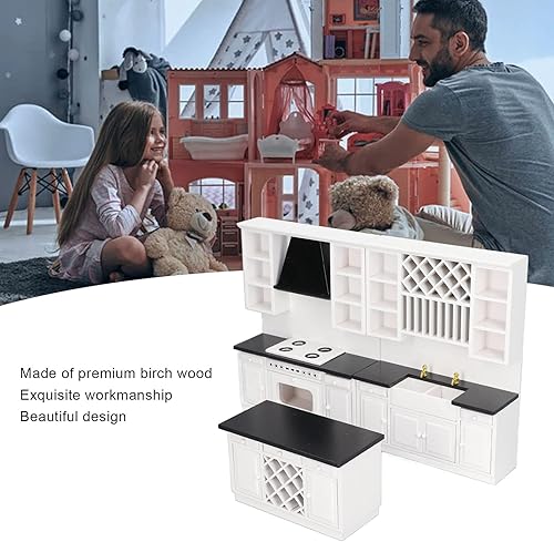 Miniatura 6 de Juego de gabinete de cocina de casa de muñecas 1/12 de madera de abedul en miniatura para decoración de casa de muñecas, gabinetes de cocina, juego