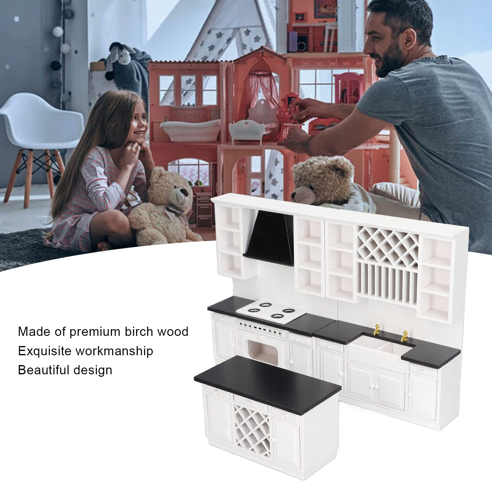 Set di Mobili da Cucina per Casa delle Bambole per Famiglia, Amici e Colleghi, Bancone Bar in Miniatura in Legno di Betulla 1/12 per la Decorazione della Casa delle BamboleFlauta, Flauta