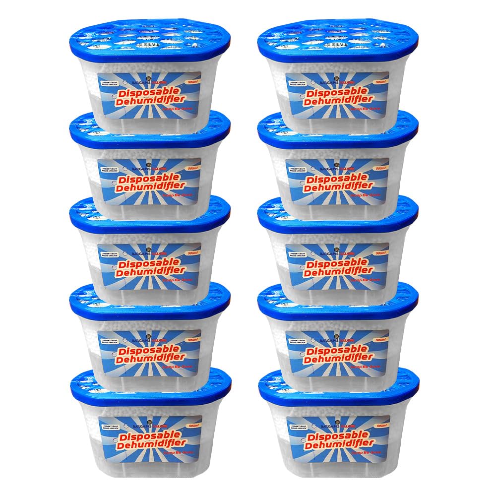 500ml Pack of 10 Dehumidifier - Condensation Remover Absorber Mildew Dehumidifiers | Helps Stop Damp, Mould, Moisture in Home, Kitchen, Bedroom, Wardrobe, Office, Bathroom, Window, Car