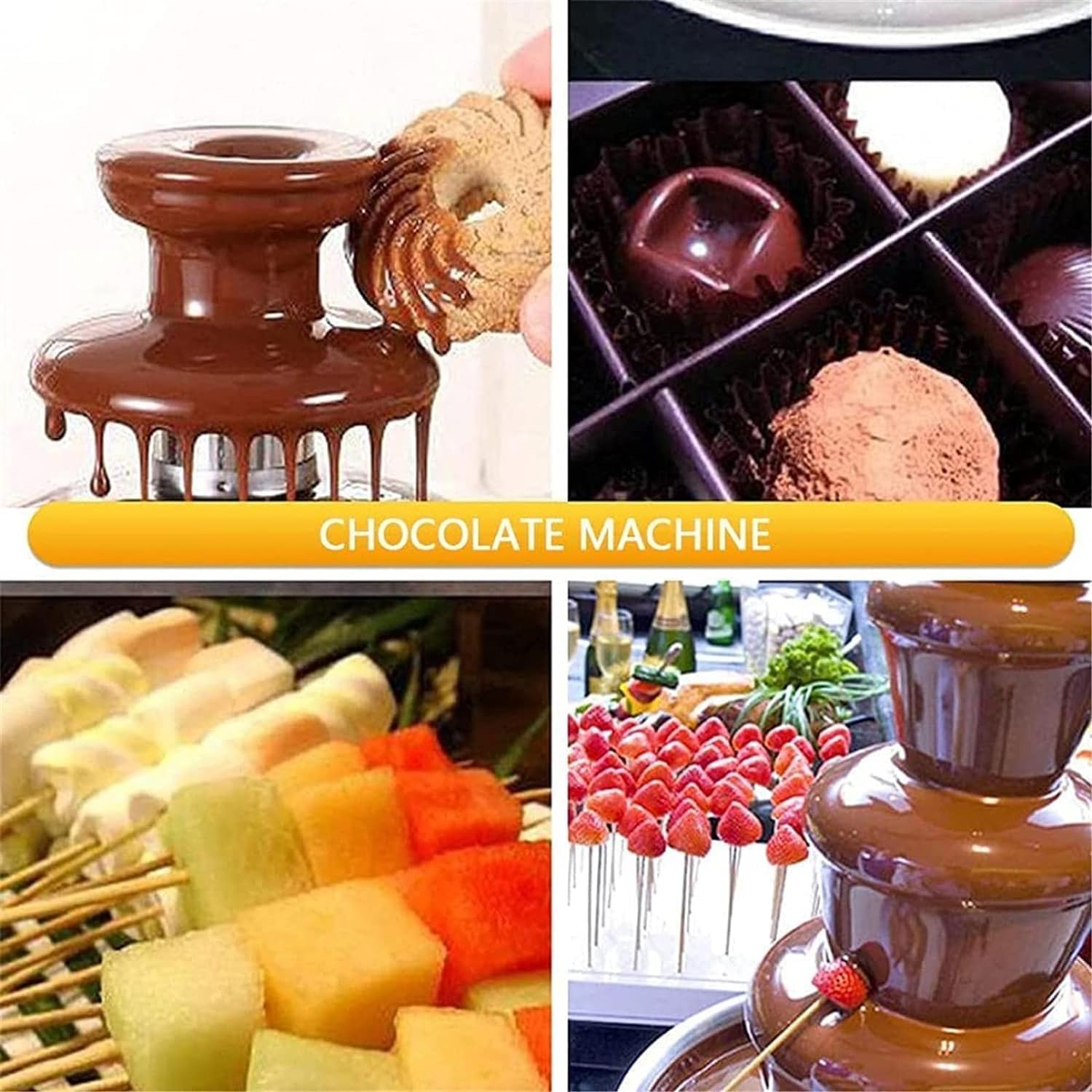 Chocolate Fountain, Commercial Chocolate Fountain, 4 Tier Hot Chocolate Fondue Fountain Machine, Large Size Stainless Steel Chocolate Fountain Fondue Set for Party, Wedding