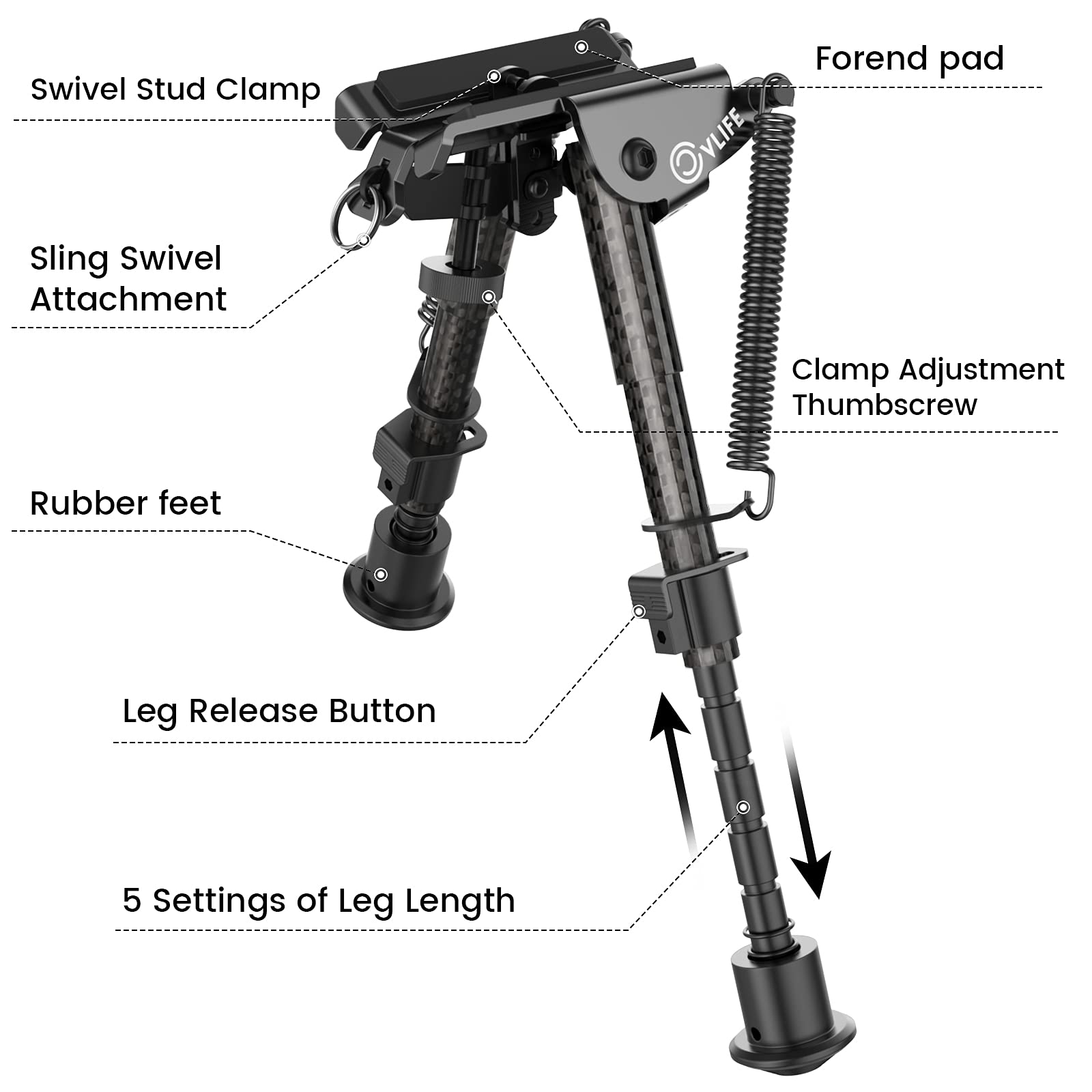 CVLIFE Rifle Bipod, Carbon Fiber Bipod for Rifle with Picatinny Adapter
