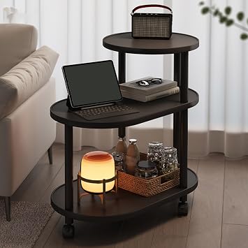 Side Table End Coffee Table with Wheel Movable Sofa CartBlack