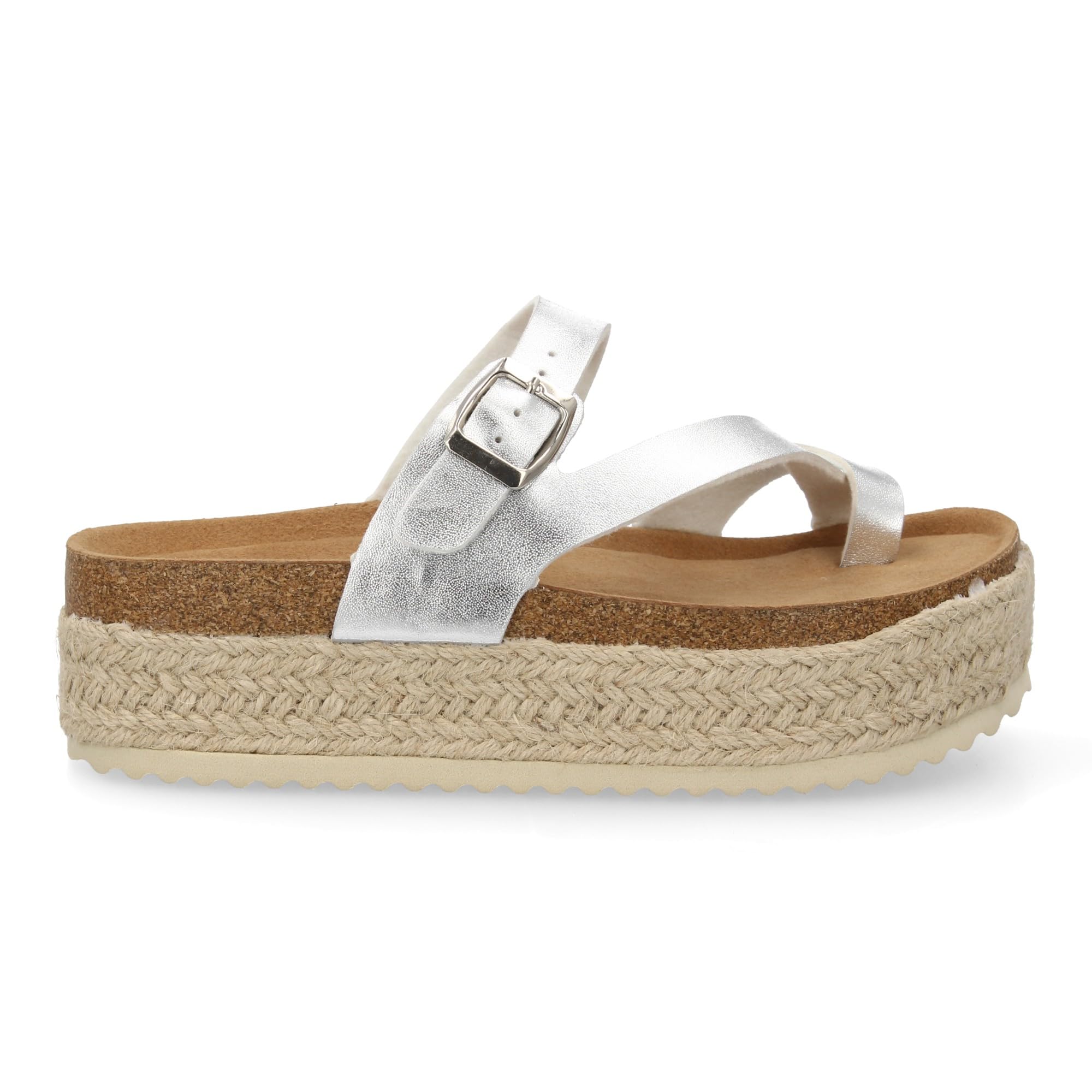 shoes&blues.es Sandalia de Plataforma para Mujer, Diseno de Tiras, sujeccion Empeine y Dedo. Cierre Ajustable de Hebilla en el Empeine. Suela de Esparto Comoda y Ligera Ideal Verano
